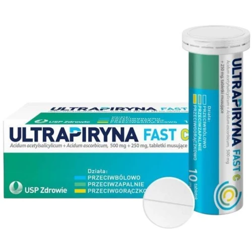 Ultrapiryna Fast C, 10 tabletek musujących - Kwas acetylosalicylowy 500 mg + Witamina C 250 mg
