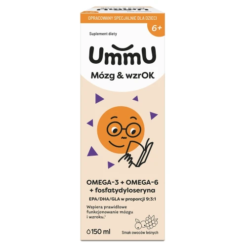 UmmU Mózg & Wzrok 6+, 150 ml - Kwasy omega, które wspierają prawidłowe funkcjonowanie mózgu i wzroku