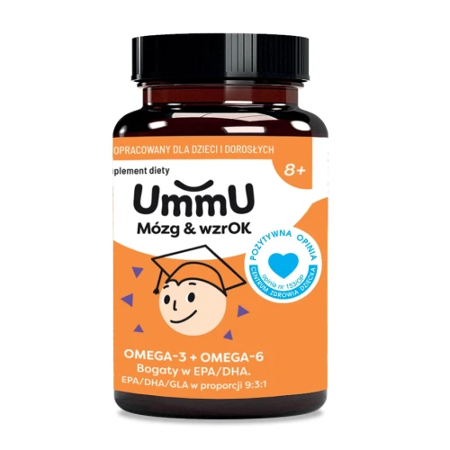 UmmU Mózg & Wzrok 8+, 240 kapsułek - Kwasy omega-3 i omega-6 dla dzieci powyżej 8. roku życia w okresach intensywnego rozwoju i nauki