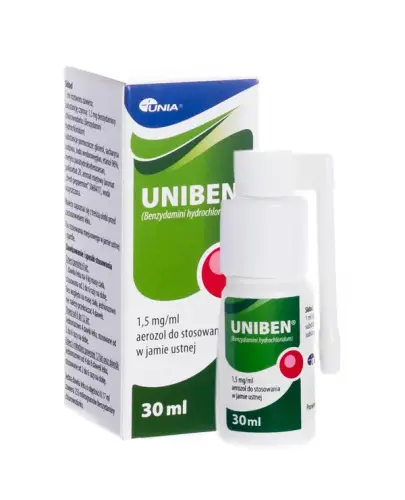 Uniben aerozol do stosowania w jamie ustne, 30 ml - 1,5 mg/ml, aerozol do stosowania w jamie ustnej