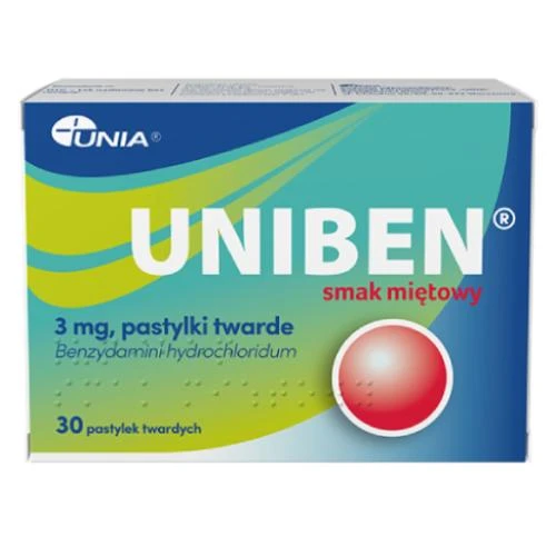 Uniben 3 g smak miętowy, 30 pastylek do ssania - Tabletki na ból gardła