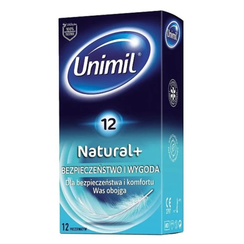 Unimil Natural+ Prezerwatywy, 12 sztuk - Lateksowe prezerwatywy z naturalnym dopasowaniem