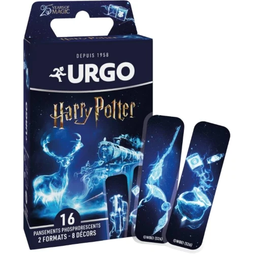 Urgo Harry Potter Plastry z opatrunkiem świecące w ciemności, 16 sztuk - Chronią powierzchowne rany, rozświetlają się w ciemności