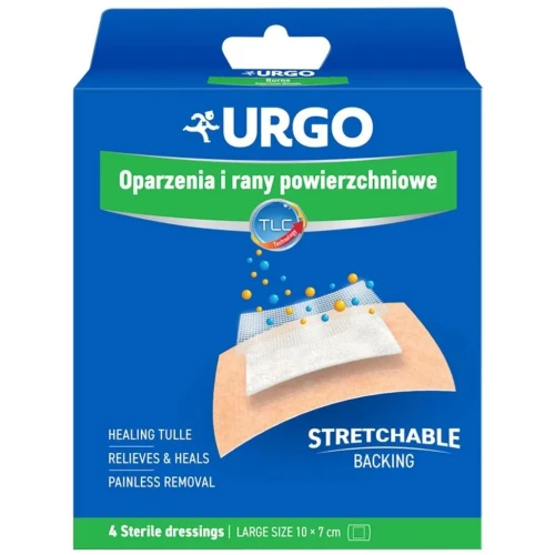 Urgo Oparzenia i rany powierzchniowe, 10 cm x 7 cm, 4 sztuki - Sterylne opatrunki na oparzenia i rany powierzchniowe