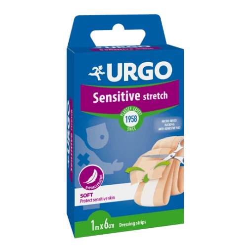 Urgo Sensitive Stretch Opatrunek 1 m x 6 cm, 1 sztuka - Na drobne skaleczenia i otarcia dla całej rodziny