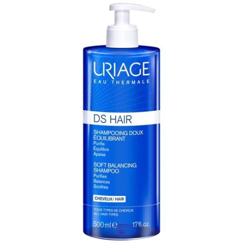 Uriage DS Hair delikatny szampon regulujący, 500 ml  - Oczyszcza, reguluje i koi skórę wrażliwą i podrażnioną