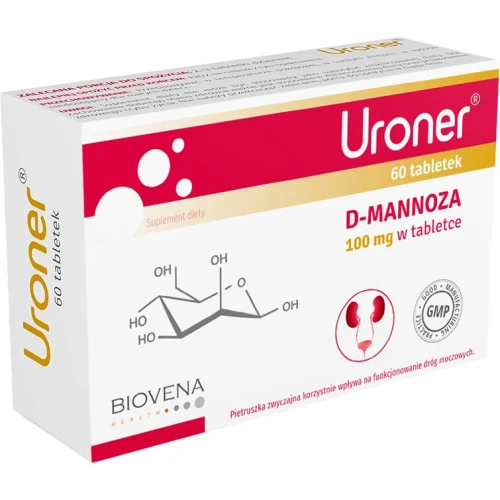 Uroner, 60 tabletek - D-mannoza oraz wyciągi z żurawiny i pietruszki wspierają funkcjonowanie dróg moczowych