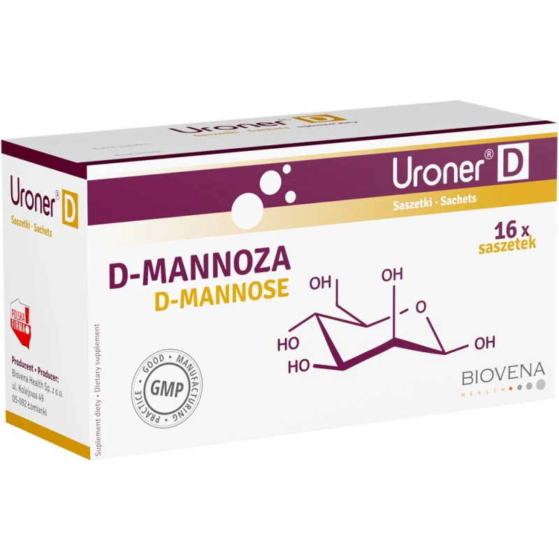 Uroner D, 16 saszetek - Naturalna D-mannoza w saszetkach do rozpuszczania w wodzie