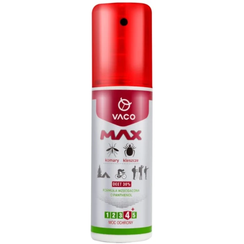 Vaco Max 30% DEET, płyn na komary i kleszcze, spray 80 ml - Ochrona przed ukąszeniami aż do 8 godzin