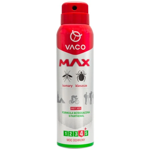 Vaco Max 30% DEET Spray na komary, kleszcze i meszki, aerozol 100 ml - Ochrona przed ukąszeniami aż do 8 godzin