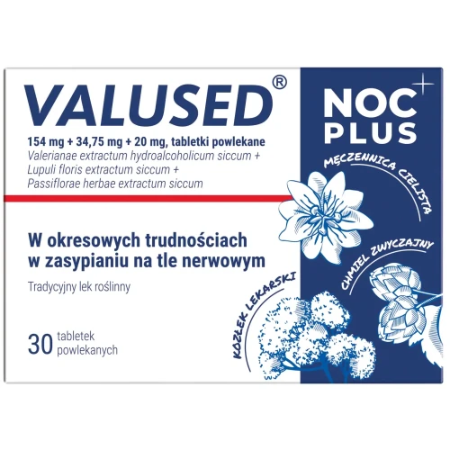 Valused Noc Plus, 30 tabletek powlekanych - W okresowych trudnościach w zasypianiu na tle nerwowym