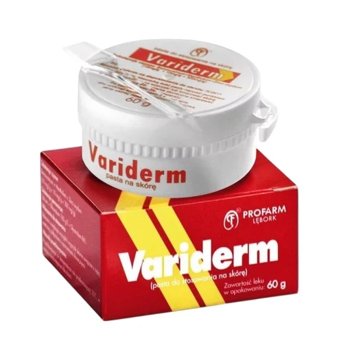 Variderm (10mg+10mg+300mg)/g, Pasta na skórę, 60 g - Na zmiany skróne w przebiegu ospy wietrznej i półpaśca