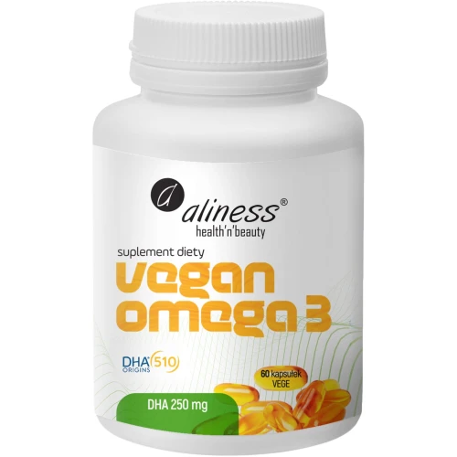 Aliness Vegan Omega 3 DHA 250 mg, 60 kapsułek - Roślinne DHA w kapsułkach VEGE