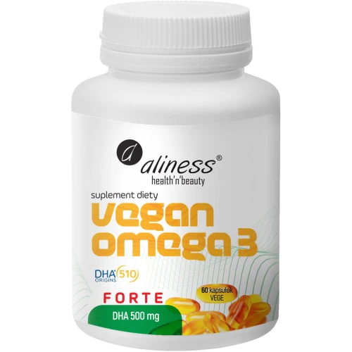 Aliness Vegan Omega 3 FORTE DHA 500 mg, 60 kapsułek - Roślinne DHA w kapsułkach vege