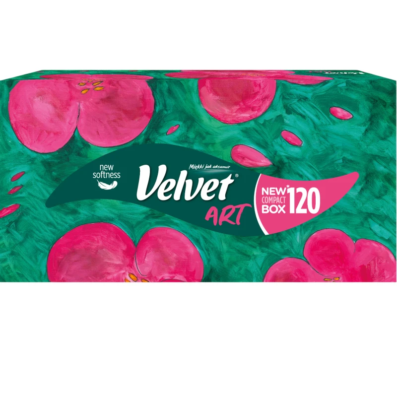 Velvet Art Chusteczki uniwersalne, pudełko 120 sztuk - Edycja Artystyczna, kompaktowe pudełko z wyjątkowo miękkimi chusteczkami