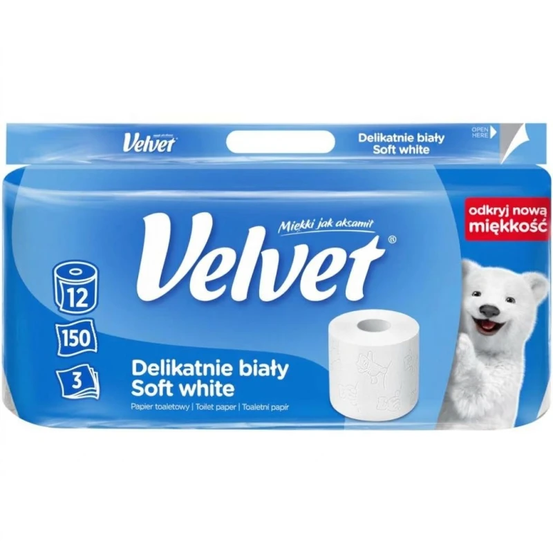 Velvet Delikatnie Biały Papier toaletowy, 12 rolek