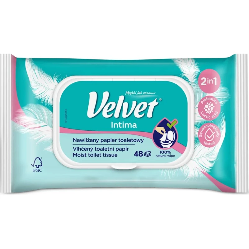 Velvet Intima Nawilżany papier toaletowy, 48 listków - Do codziennej higieny i pielęgnacji okolic intymnych