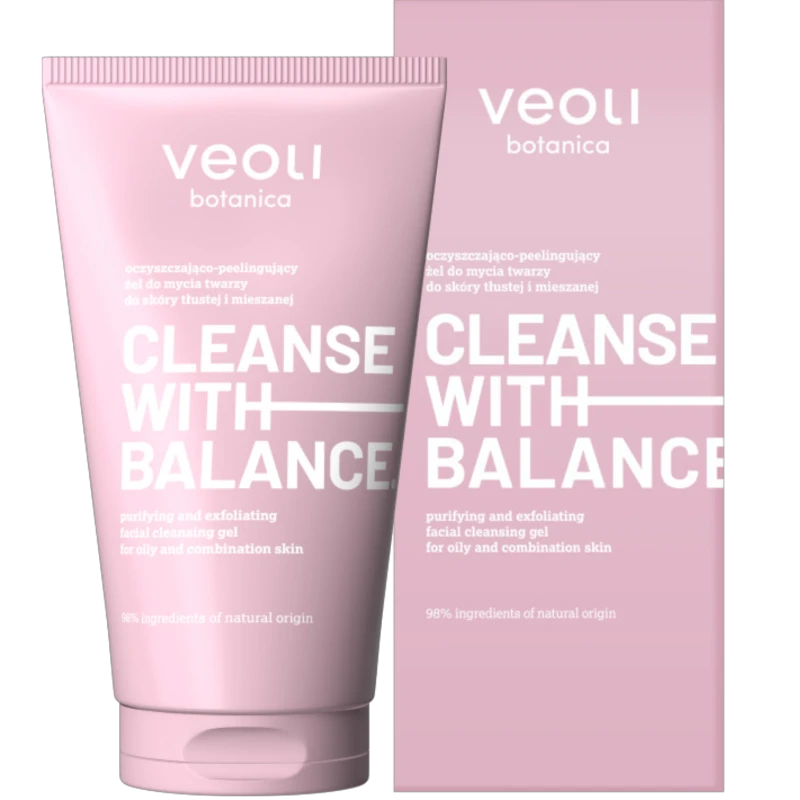 Veoli Botanica Cleanse with Balance, peelingujący żel do mycia twarzy, 150 ml - Do skóry tłustej i mieszanej