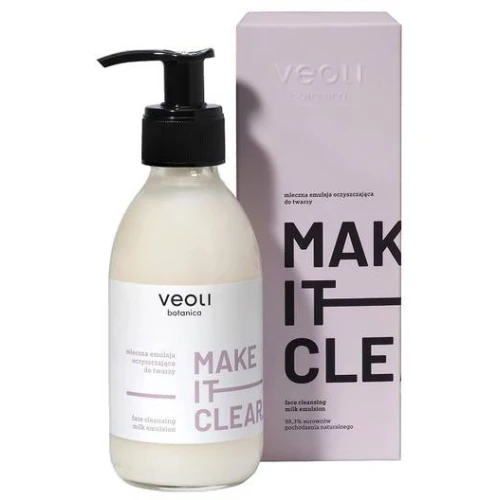 Veoli Botanica Make It Clear, mleczna emulsja oczyszczająca do twarzy, 200 ml - Usuwa zanieczyszczenia, głęboko nawilża i koi podrażnienia 
