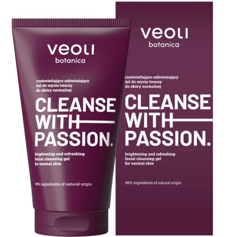 Veoli Botanica Cleanse with Passion, rozświetlający żel do mycia, 150 ml - Do oczyszczania twarzy, szyi i dekoltu skóry tłustej, trądzikowej i mieszanej