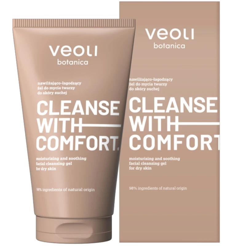 Veoli Botanica Cleanse with Comfort, nawilżający żel do mycia twarzy, 150 ml - Delikatnie oczyszcza i  wspiera  barierę hydrolipidową skóry suchej