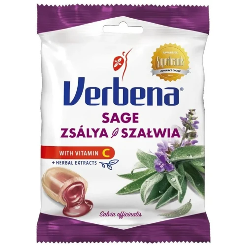 Verbena Szałwia ziołowe cukierki z witaminą C, 60 g - Naturalny smak z witaminą C i ekstraktem z szałwii