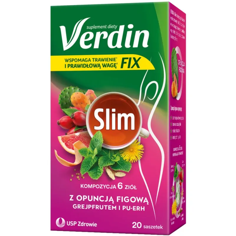 Verdin Fix Slim, 20 saszetek - Kompozycja 6 ziół, która wspomaga trawienie i prawidłową wagę