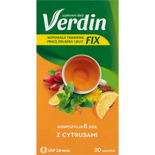Verdin Fix z cytrusami, 20 saszetek - Herbatka ziołowa wspierająca trawienie