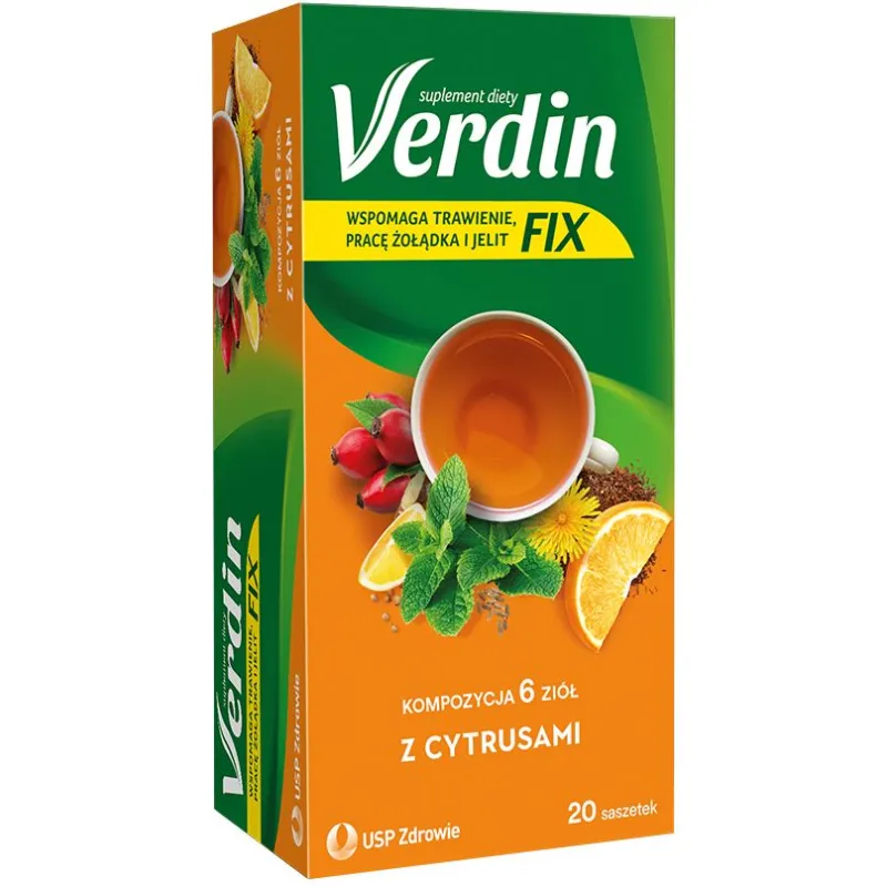 Verdin Fix z cytrusami, 20 saszetek - Herbatka ziołowa wspierająca trawienie