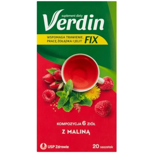 Verdin Fix z Maliną, 20 saszetek - Wspomaga trawienie, pracę żołądka i jelit