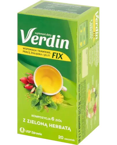 Verdin Fix z zieloną herbatą, 20 saszetek - Wsparcie dla układu pokarmowego