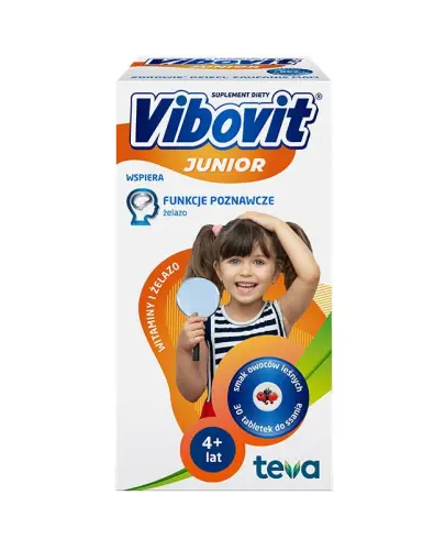 Vibovit Junior owoce leśne, 30 tabletek do ssania - Witaminy z żelazem dla dzieci od 4. go roku życia o smaku owoców leśnych