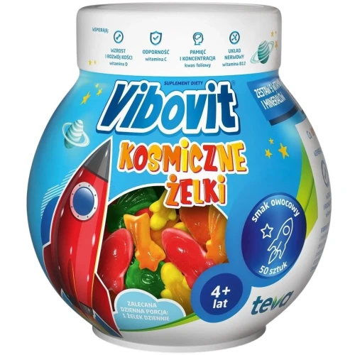 Vibovit Kosmiczne żelki o smaku owocowym, 50 sztuk - Bogaty skład witamin i minerałów dla dzieci powyżej 4. roku życia