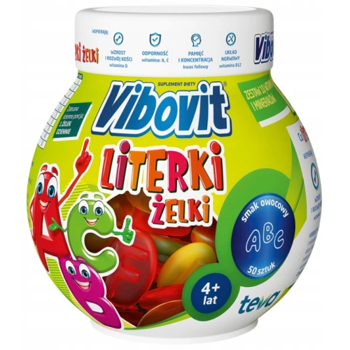 Vibovit Literki żelki o smaku owocowym, 50 sztuk - Zestaw witamin dla dzieci od 4.roku życia