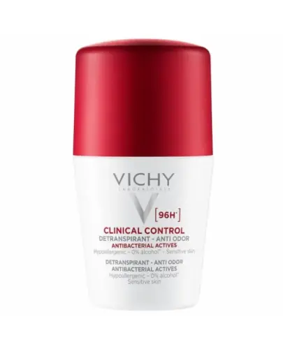 Vichy Clinical Control antyperspirant dla kobiet, 50 ml - Przeciwdziała nieprzyjemnemu zapachowi, 96 h uczucia suchości i ochrony antyperspiracyjnej