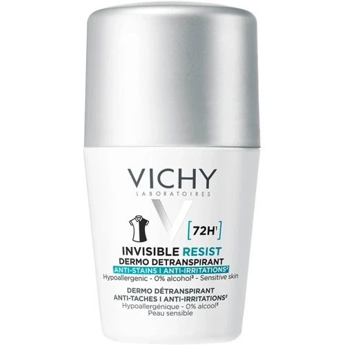 Vichy Invisible Resist antyperspirant 72h, przeciw śladom na ubraniach, roll-on  50 ml - Dermo dezororant, dyskretna ochrona