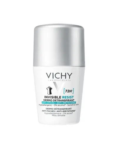 Vichy Invisible Resist 72h antyperspirant roll-on przeciw śladom na ubraniach, 50 ml - Dla osób poszukujących skutecznej i dyskretnej ochrony