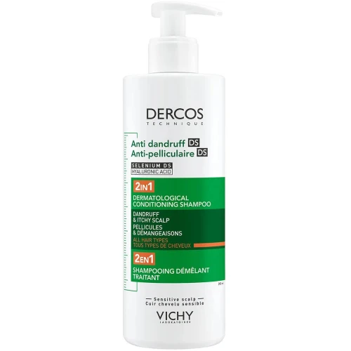 Vichy Dercos DS, szampon przeciwłupieżowy z odżywką 2 w 1, 390 ml - Pelęgnuje włosy i usuwa łupież 