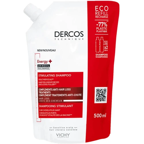 Vichy Dercos Energy+, szampon wzmacniający Eco Refill, 500 ml - Wsparcie kuracji przeciw wypadaniu włosów