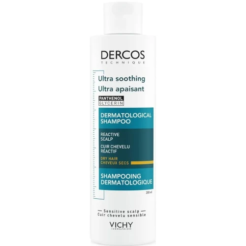 Vichy Dercos ultrakojący szampon do włosów suchych, 200 ml - Łagodzi wrażliwą skórę głowy i zmniejsza świąd