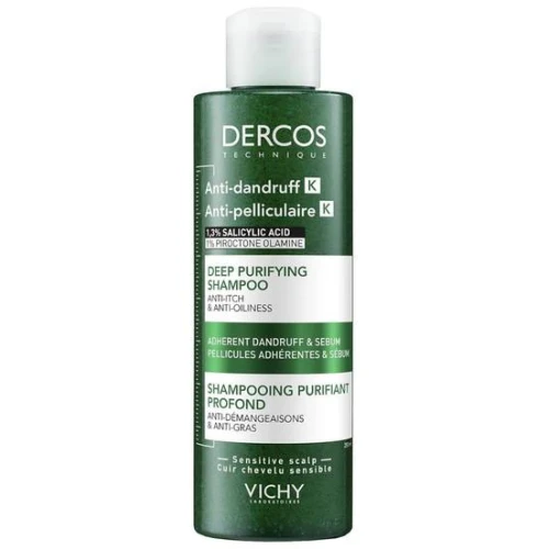 Vichy Dercos Anti Dandruff K oczyszczający szampon przeciwłupieżowy, 250 ml - Eliminuje widoczny łupież i nadmierny łojotok, koi skórę głowy