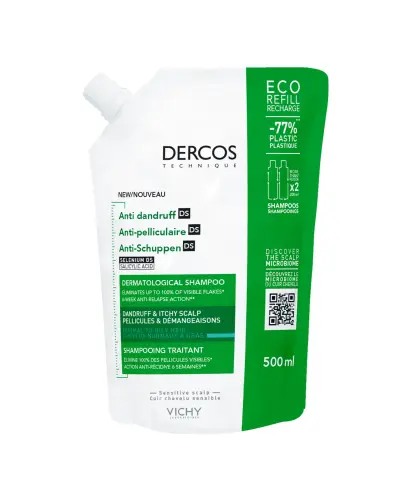 Vichy Dercos Anti Dandruff DS, szampon przeciwłupieżowy Eco Refill, 500 ml  - Z selenem i kwasem salicylowym 