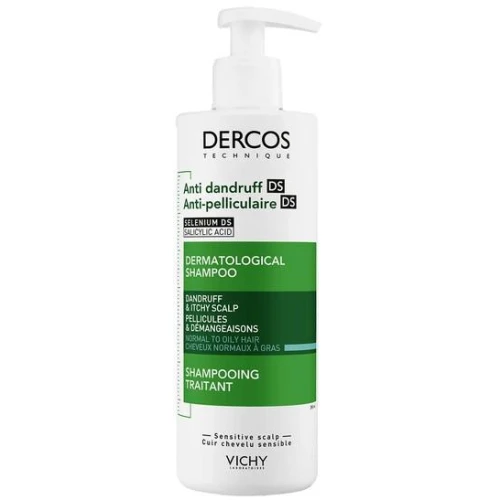 Vichy Dercos Anti Dandruff DS, szampon przeciwłupieżowy, normalne i  przetłuszczające się, 390 ml  - Usuwa przyczynę łupieżu, łagodzi swędzenia skóry głowy