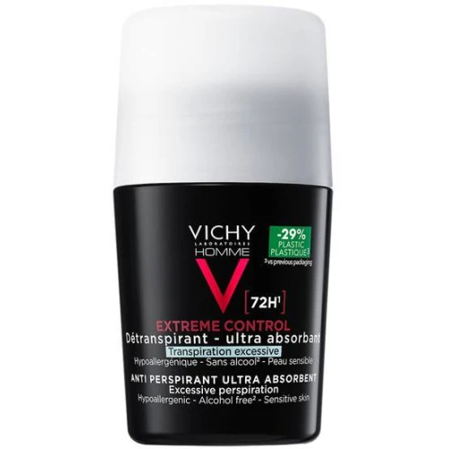 Vichy Homme antyperspirant 72h dla mężczyzn, roll-on 50 ml   - Redukuje nadmierne wydzielanie potu, zapewnia uczucie komfortu 