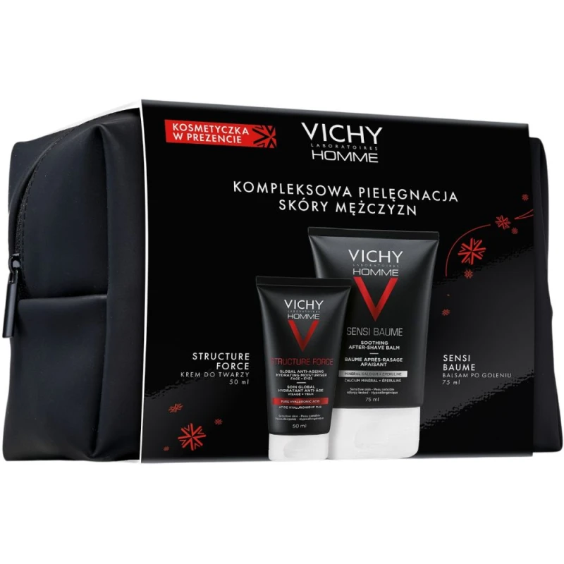 Vichy Homme Zestaw - Structure Force Krem do twarzy, 50 ml + Sensi Baume Balsam po goleniu, 75 ml - Męska pielęgnacja twarzy