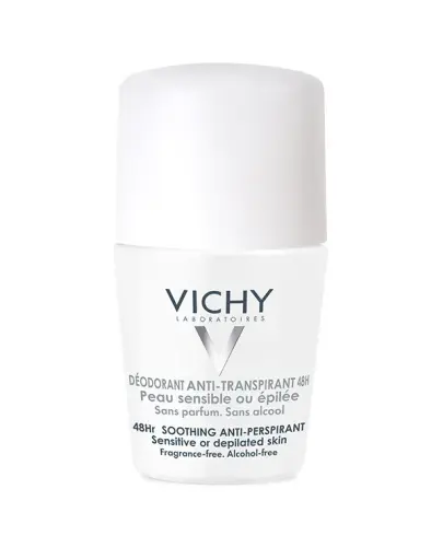 Vichy Antyperspirant w kulce do skóry wrażliwej lub po depilacji, 50 ml - Łagodna formuła minimalizuje ryzyko podrażnień 