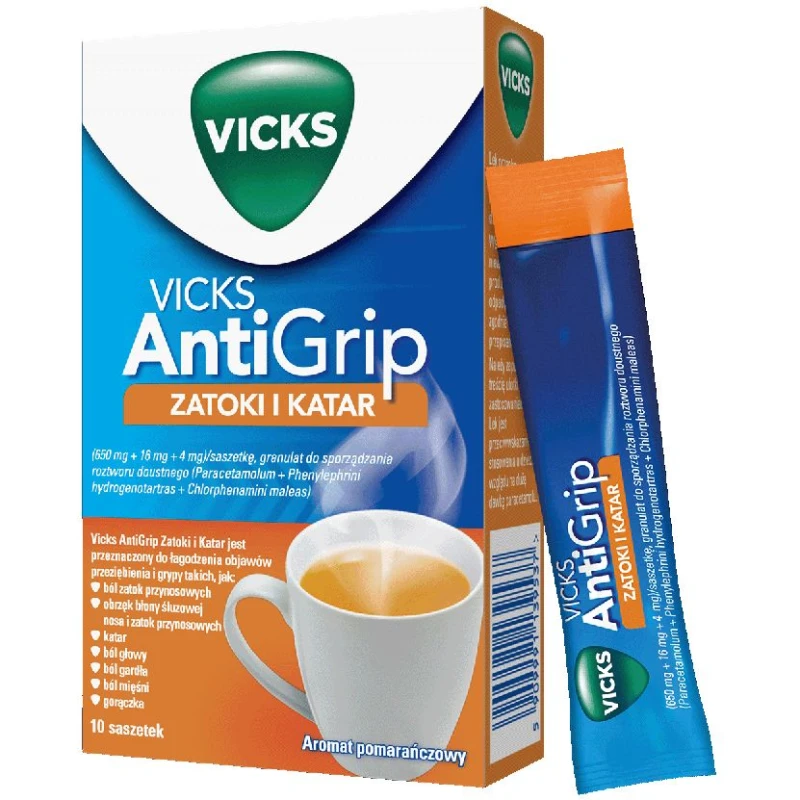 Vicks Antigrip Zatoki i Katar, 10 saszetek - Na przeziębienie i grypę