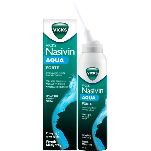 Vicks Nasivin Aqua Forte, 120 ml - Spray do nosa z aloesem i wodą morską - bez konserwantów