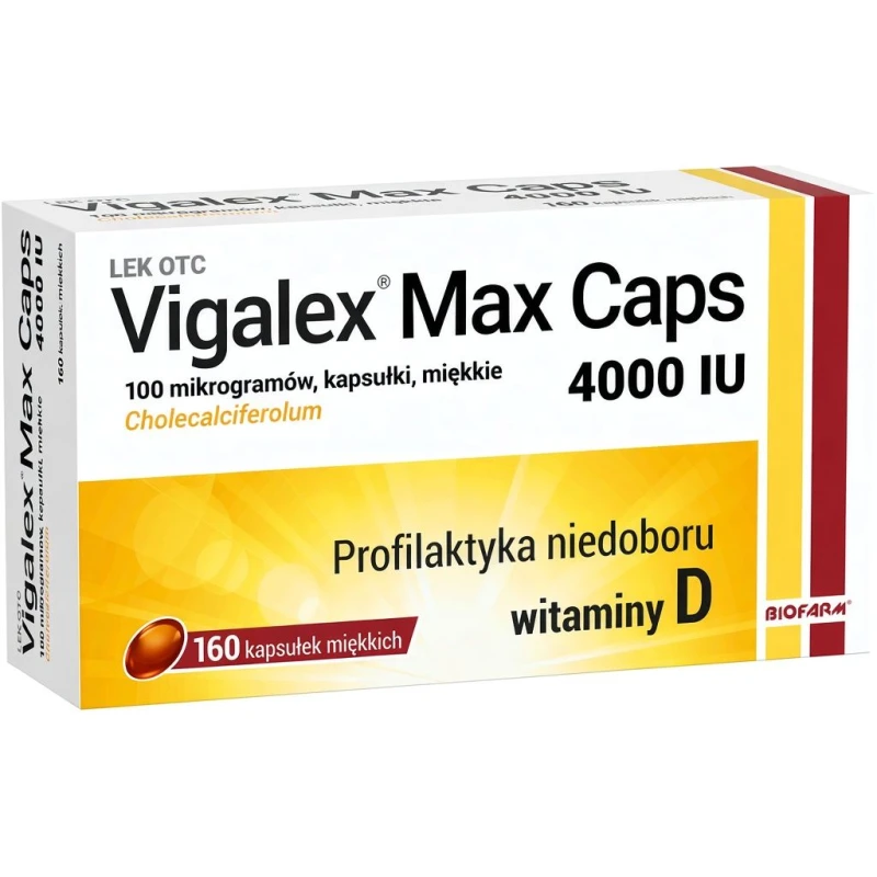 Vigalex Max Caps 4 000 I.U, 160 kapsułek - Witamina D3 4000 IU w kapsułkach miękkich