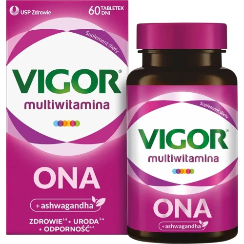 Vigor Multiwitamina Ona, 60 tabletek - Kompozycja witamin i minerałów dla kobiet wzbogacona ekstraktem z ashwagandy